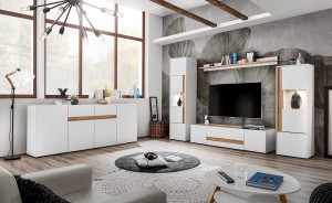 Zestaw meblościanka VIVA 1 - biały mat + dąb wotan 