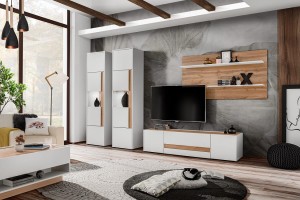 Zestaw meblościanka VIVA 4 - biały mat + dąb wotan   