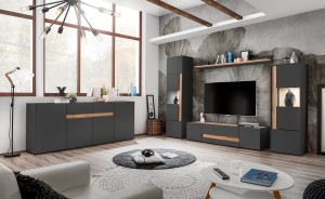 Zestaw meblościanka VIVA 1 - antracyt mat + dąb wotan 