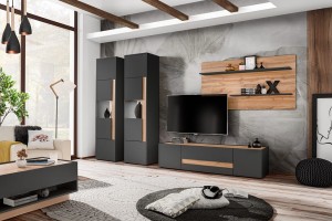 Zestaw meblościanka VIVA 4 - antracyt mat + dąb wotan