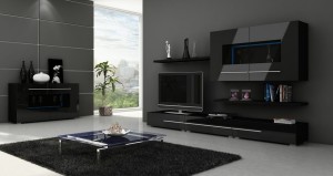 Designerska meblościanka KOLN - czarny połysk